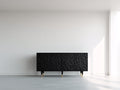 Mueble recibidor de madera 150x42x82 cm - negro - diseño moderno con 4 puertas texturizadas y patas doradas