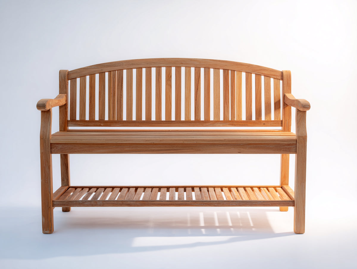 Bancos de jardín de madera 165x62x96 cm - marrón natural - banco de tres plazas con respaldo curvo y estante inferior