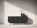 Mueble recibidor de madera 170x42x80 cm - negro - aparador con 4 puertas y frontal acanalado