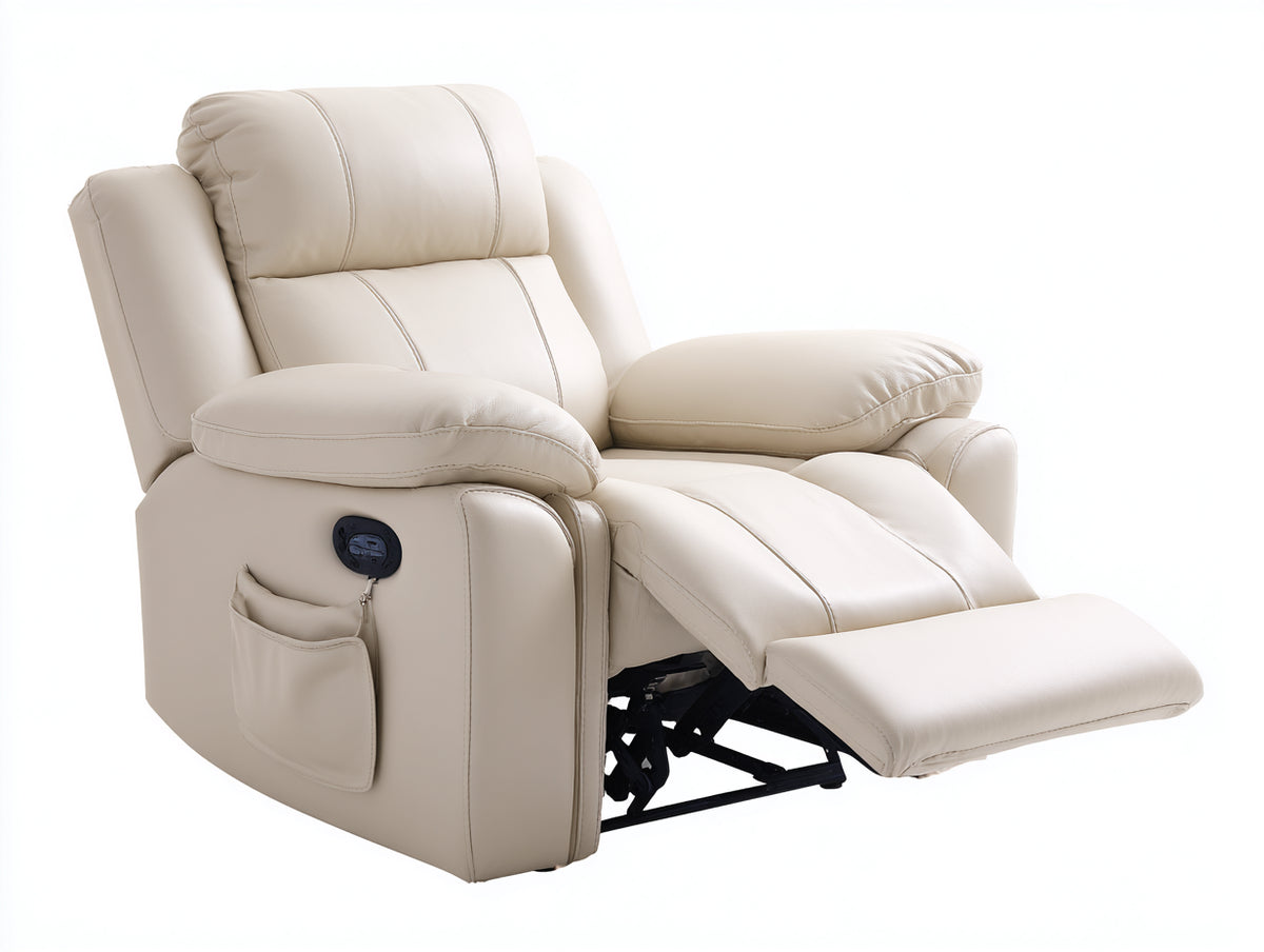 Sillones reclinables tapizados 96 x 98 x 108 cm - crema - sillón individual reclinable con reposapiés extensible y bolsillo lateral