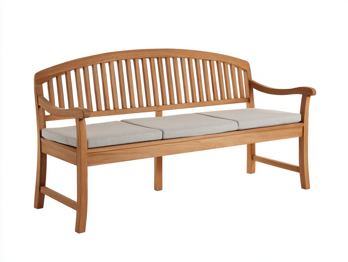 Bancos de jardín de madera 180x62x92 cm - marrón natural-beige - banco de tres plazas con respaldo curvo y reposabrazos
