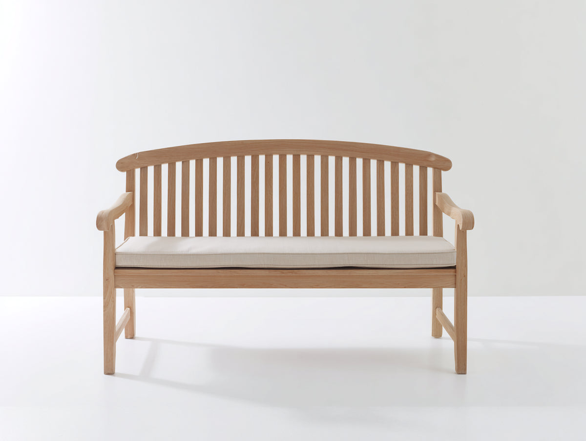 Bancos de jardín de madera 140 x 60 x 90 cm - madera natural y beige claro - banco de 2 plazas con respaldo curvo de listones y reposabrazos