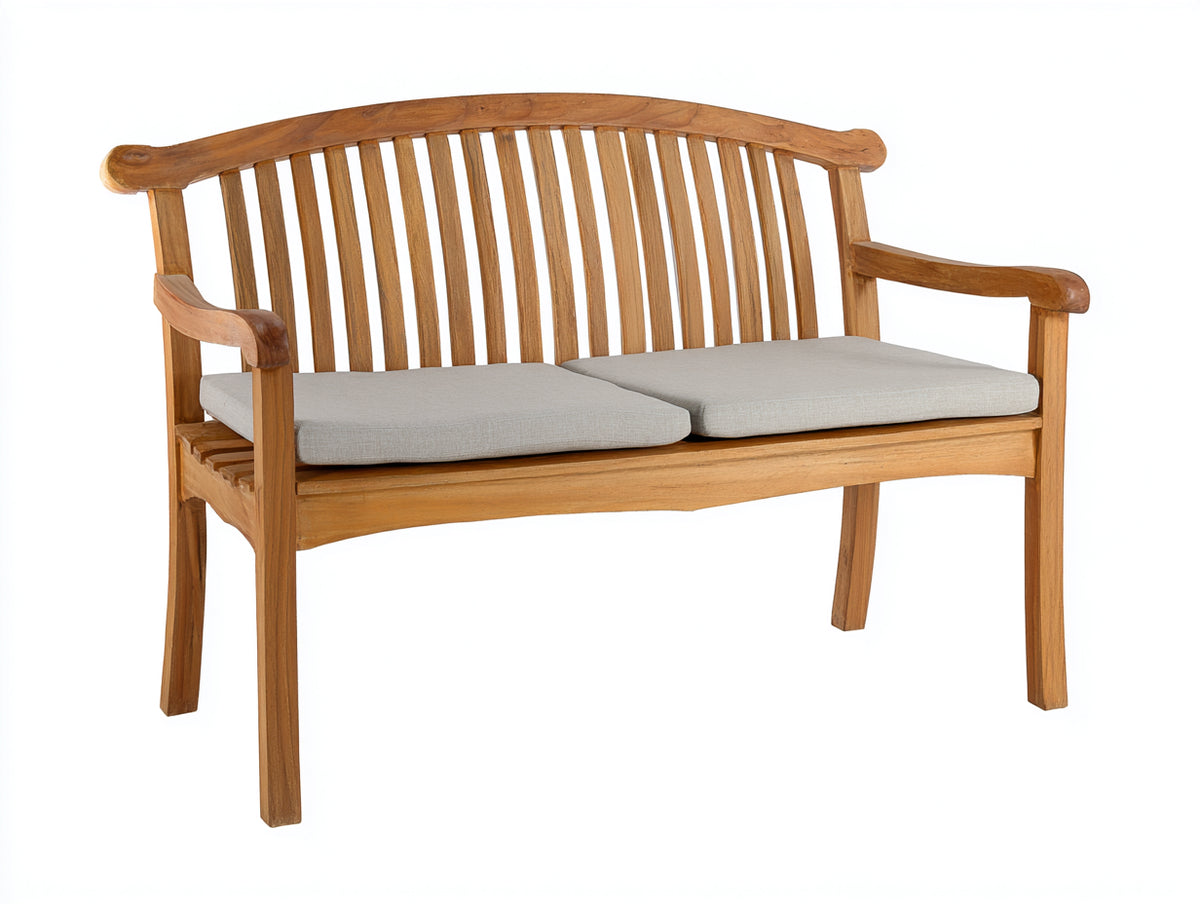 Bancos de jardín de madera 135 x 62 x 90 cm - madera natural y beige claro - banco de 2 plazas con respaldo curvo de listones y reposabrazos