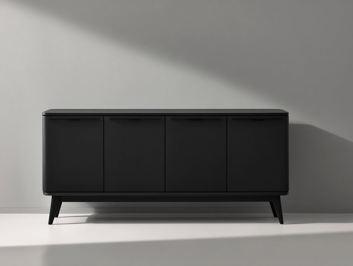 Mueble recibidor de madera 160 x 40 x 85 cm - negro - aparador recibidor con 4 puertas y patas elevadas de diseño moderno