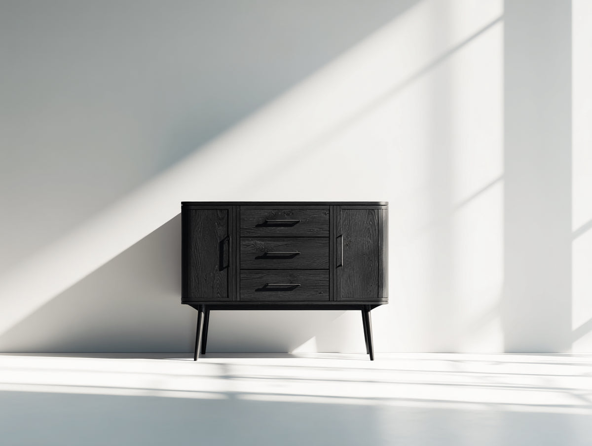 Mueble recibidor de madera 120x42x82 cm - negro - aparador con dos puertas y tres cajones de diseño moderno