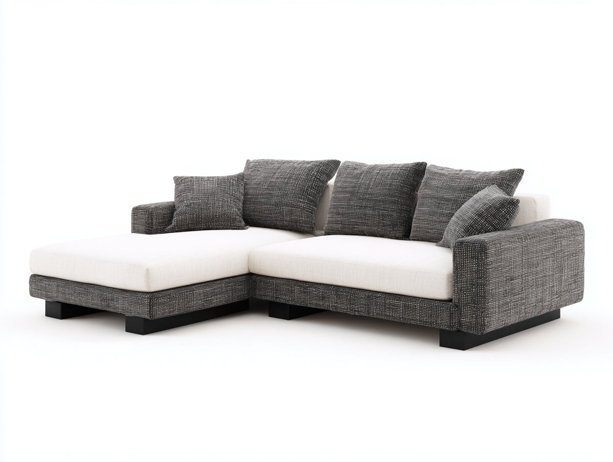 Sofás de esquina tapizados 245x170x85 cm - Blanco-Gris oscuro - Chaise longue integrada - Diseño contemporáneo
