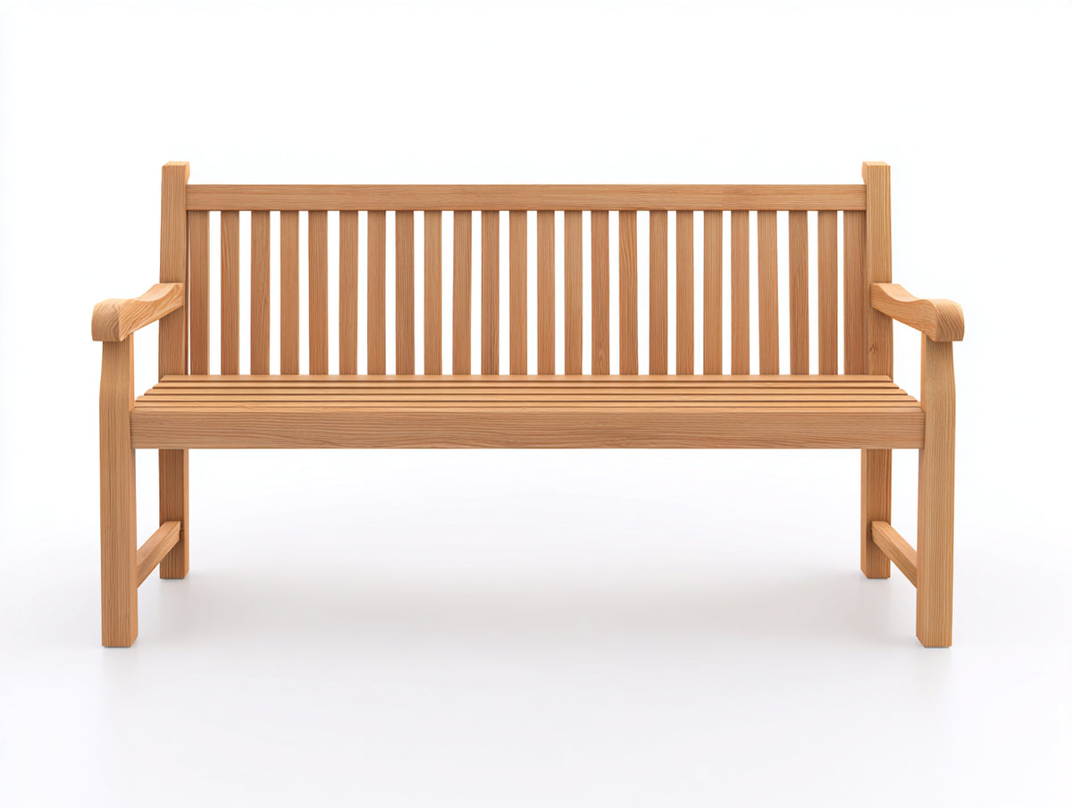 Bancos de jardín de madera 150x60x90 cm - marrón natural - banco de dos plazas con respaldo de listones y reposabrazos