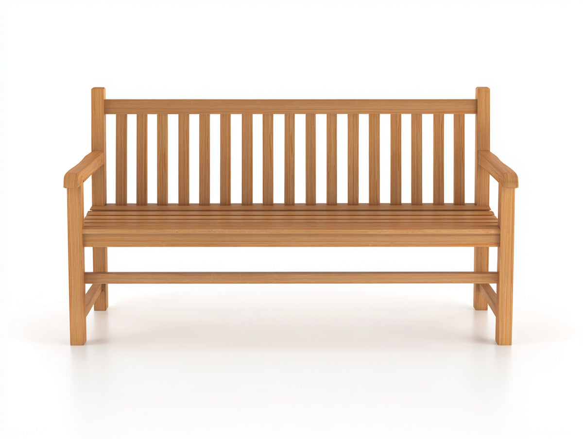 Bancos de jardín de madera 160x60x92 cm - marrón natural - banco de tres plazas con respaldo de barrotes y reposabrazos