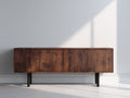 Mueble recibidor de madera 180x45x80 cm - marrón oscuro-negro - aparador con 4 puertas y patas cilíndricas