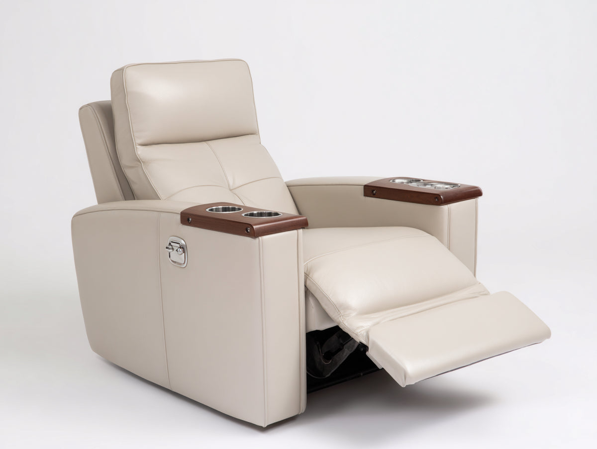 Sillones reclinables de cuero sintético 100x95x108 cm - crema-marrón - sillón individual con reposapiés y cuatro portavasos