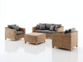 Sofás de exterior de ratán 210x85x75 cm - gris oscuro-marrón natural - conjunto con sofá de tres plazas sillones y mesa cuadrada