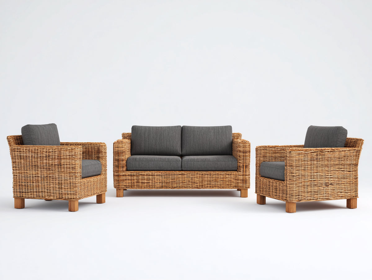Sofás de exterior de ratán 170x85x80 cm - Marrón-Gris oscuro - Con 2 sillones - Diseño contemporáneo