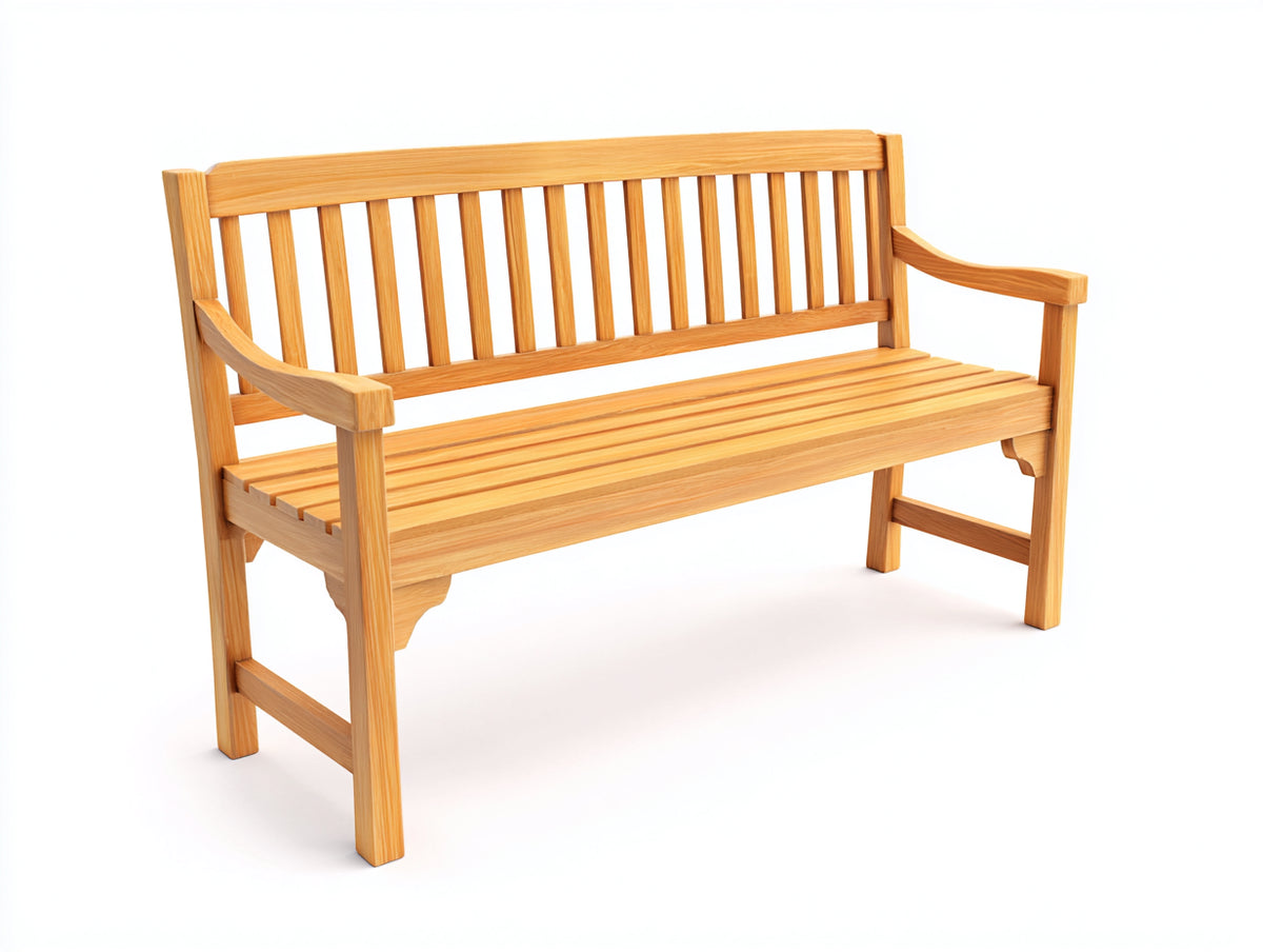 Bancos de jardín de madera 150 x 60 x 90 cm - madera natural - banco de 3 plazas con respaldo de listones y reposabrazos curvos
