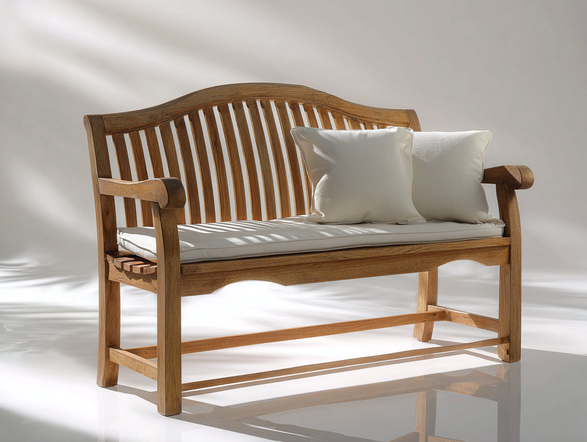Bancos de jardín de madera 155x62x94 cm - madera natural-beige - diseño clásico con respaldo curvo