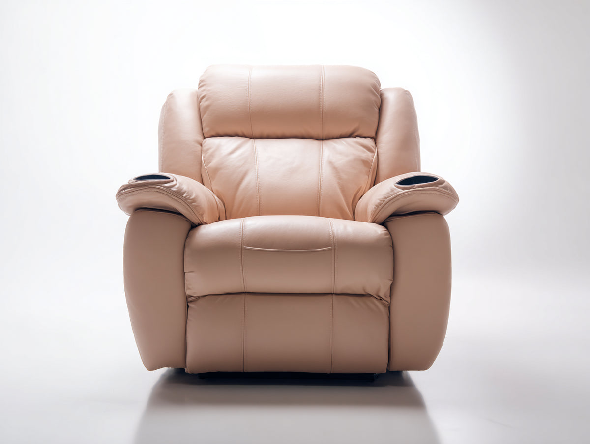 Sillones reclinables de cuero sintético 98x92x105 cm - beige - sillón individual acolchado con portavasos integrados