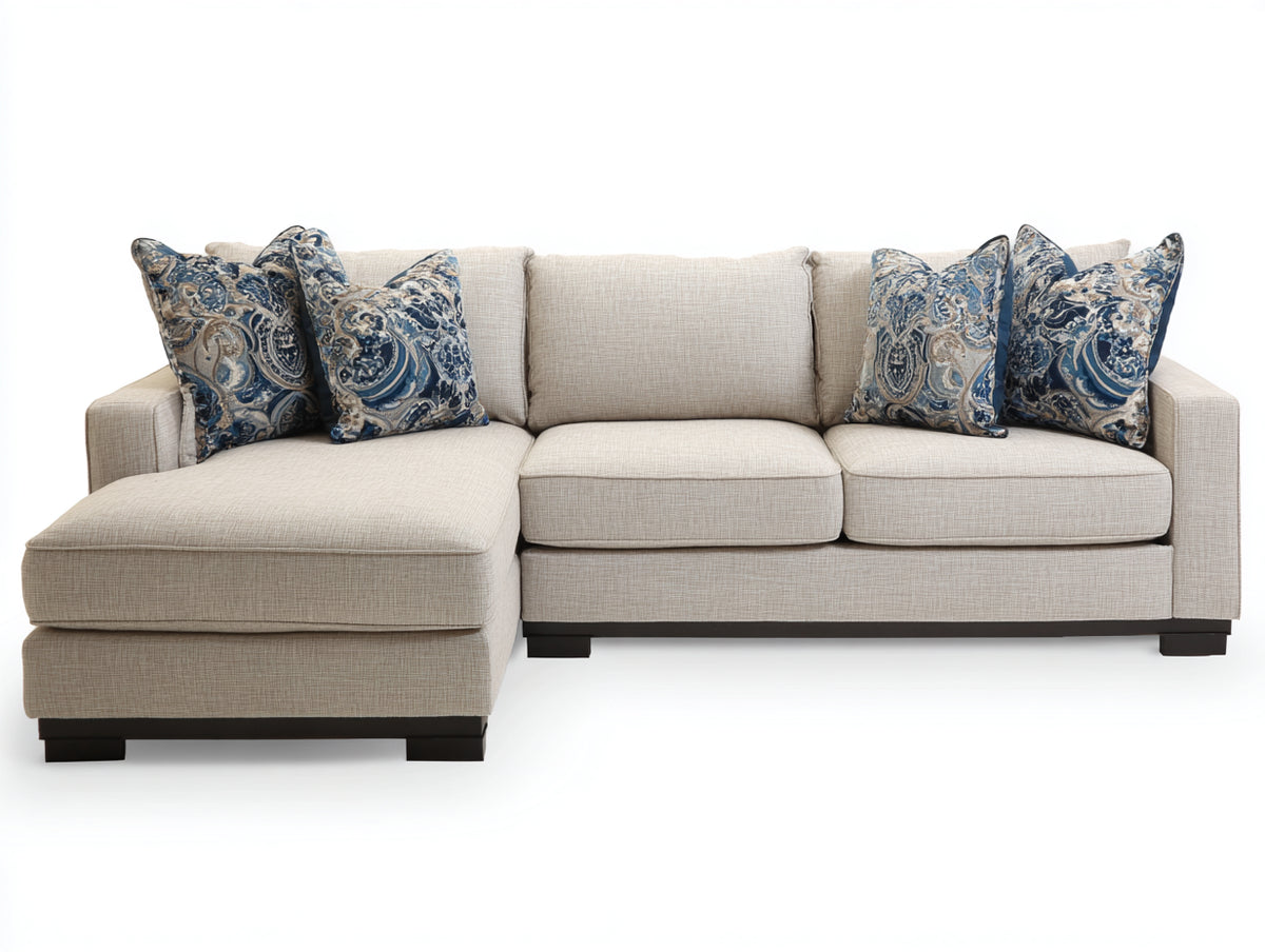 Sofás de esquina de tela 290x170x85 cm - beige - sofá con chaise longue y patas de madera oscura