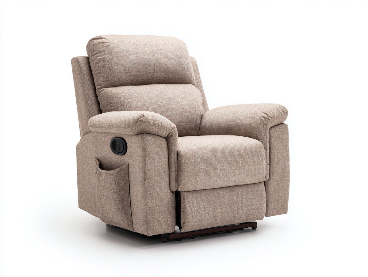 Sillones reclinables tapizados 92 x 95 x 105 cm - beige claro - sillón individual reclinable con respaldo acolchado y bolsillo lateral
