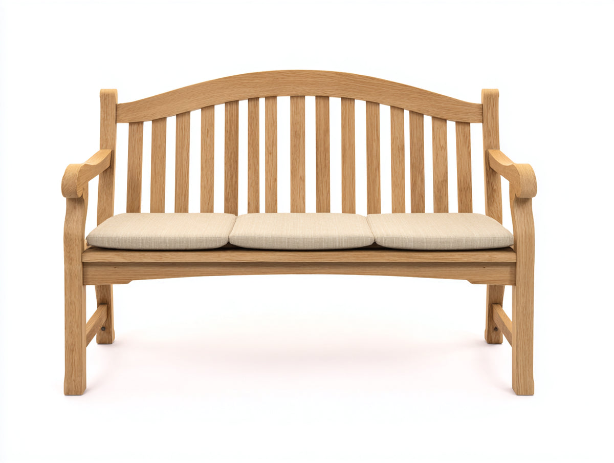 Bancos de jardín de madera 170x66x98 cm - beige-marrón natural - banco de tres plazas con respaldo curvo y reposabrazos