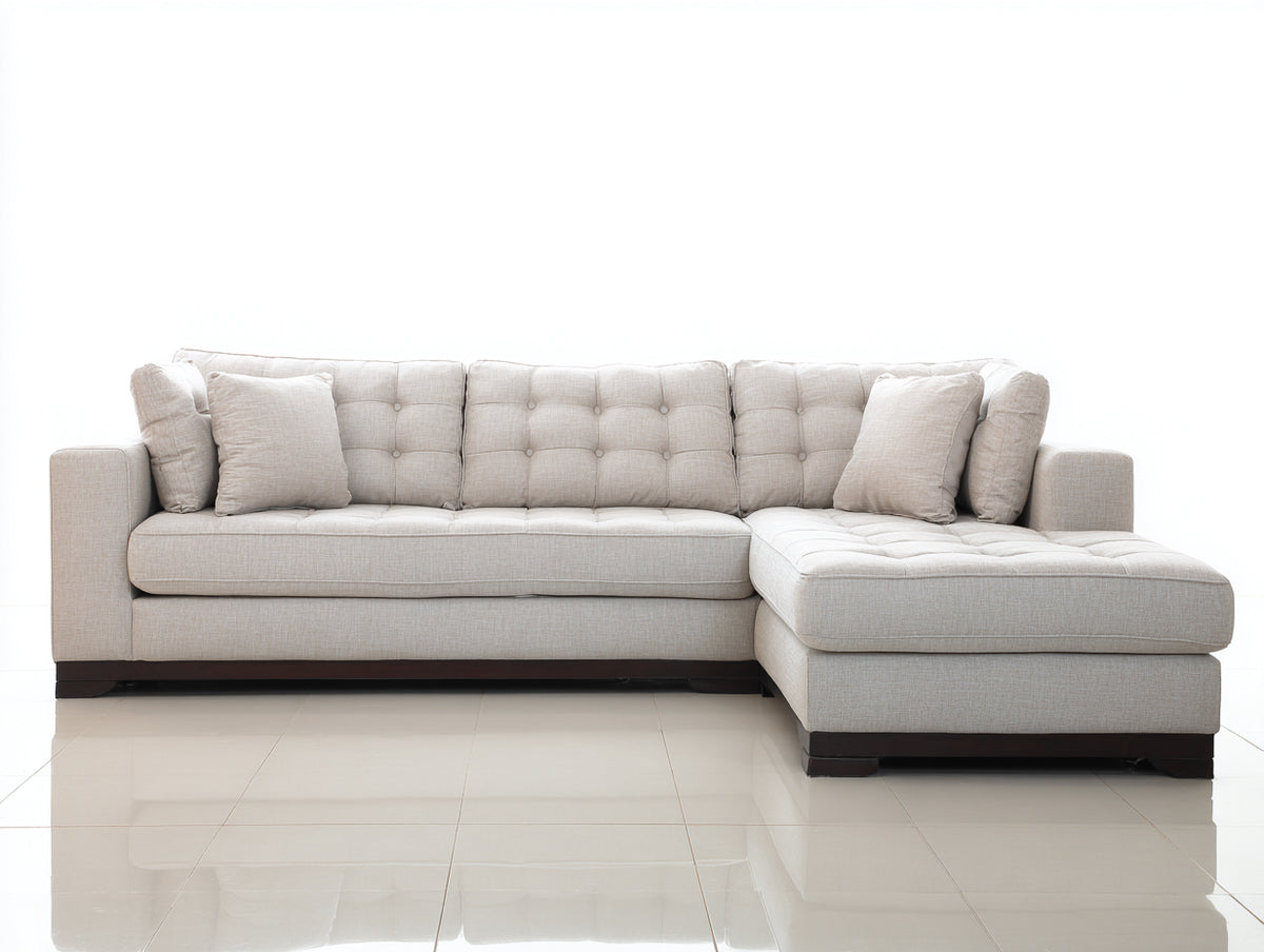 Sofás de esquina tapizado 290x190x88 cm - beige - diseño moderno con chaise longue y base de madera
